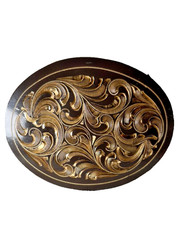 Western Belt Buckle 4.25 x 3.25 in Handcrafted Oval Engraved Brown Gold 2.25