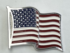 Metal Belt Buckle American Flag Waving Stamped #2155 Patriotic 2.5&Prime; x 3&Prime; Silver
