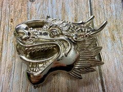 Mystical Asian Chinese Dragon Head Figural Cutout Silver Color Belt Buckle