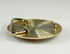 Orange Stone gold tone floral scroll round belt buckle western style