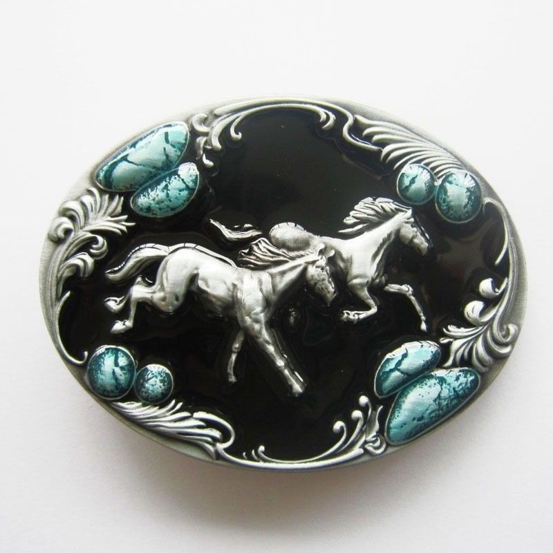 Double Running Horses Cowboy Rodeo Western Metal Belt Buckle