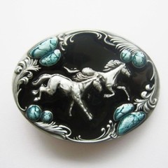 Double Running Horses Cowboy Rodeo Western Metal Belt Buckle