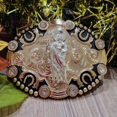 Saint jude San Judas Western belt Buckle Rose Tone Silver Heavy Zinc Alloy Oval