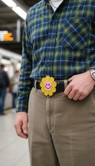 Unisex Belt Buckle Teen Women Fashion Yellow Flower Emoji Cartoon Kid 80&rsquo;s 70&rsquo;s
