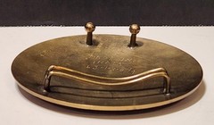 Vintage Red Enamel Floral Damascene Style Round Belt Buckle India 4.75”