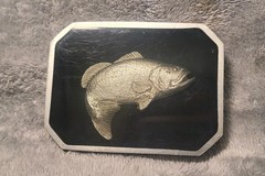 Vintage Bill Callahan Signed Bass Buckle Belt Wildlife in Pewter.