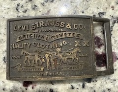 Vintage Levi Strauss & Co Belt Buckle Original Riveted Clothing Gunmetal USA.