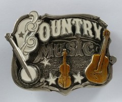 COUNTRY MUSIC STARS BANJO GUITAR FIDDLE BELT BUCKLE MADE IN CANADA