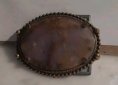 Belt Buckle W/Polished Stone & Gold Color Trim