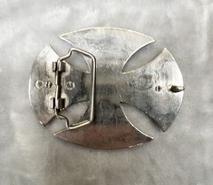 Silver Toned Oval Biker Cross Belt Buckle 3.5”x 2.75” Fits 1.75” Belt