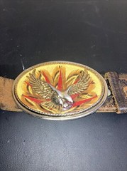 Vintage Belt Buckle Eagle Feathers Gold Resin with belt size 32