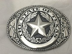 3 piece set Texas Seal Set: Belt Buckle, Bolo and Key Ring (Silver)