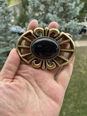 Blue Goldstone Belt Buckle – Antique Brass Finish