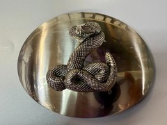 Snake Attacking Fangs Slithering Rattlesnake LARGE Silver Color NOS Belt Buckle