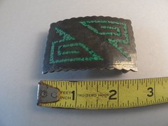 Mexico Sterling Silver Belt Buckle Green Inlay Southwestern 2&Prime;x1.5&Prime;