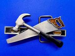 Tools Hammer Saw Meter Stick Carpenters Contractor&rsquo;s Figural Cutout Belt Buckle
