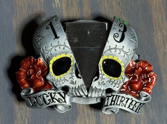 Lucky 13 Apparel Sugar Skull Roses Zippo Lighter Holder Belt Buckle Rare Y2K