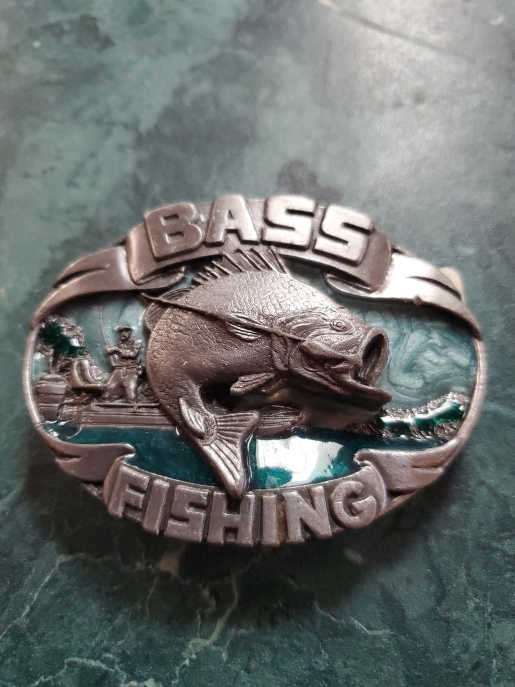 ✖ Fishing fish Belt Buckle Full Metal BASS Antique silver color USA Country