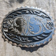 Vintage Belt Buckle Made in USA Black & Silver Western Style 3- 1/2&Prime; X 2- 3/4&Prime;