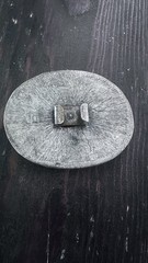 Western Oval Silver-Tone Belt Buckle Blue Stone Inlay Rope Edge 1.5in