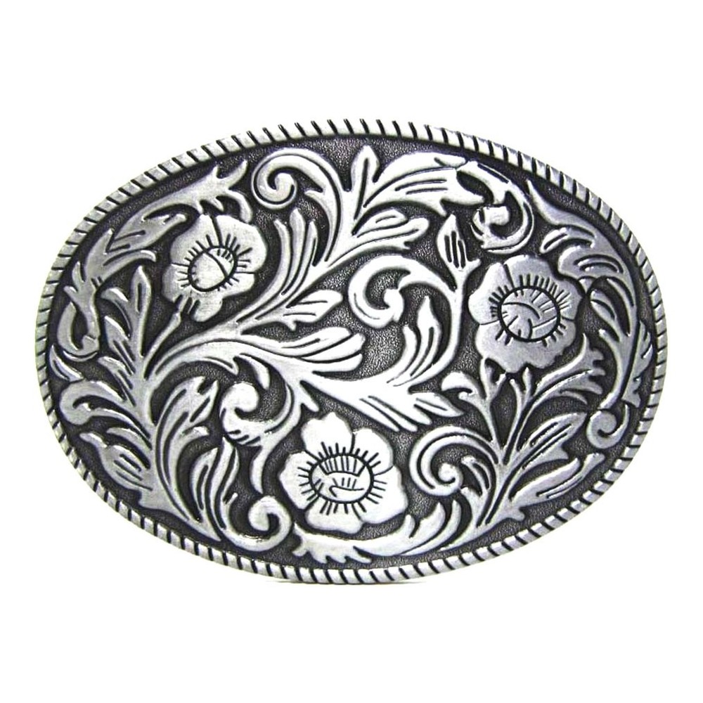 MASOP VOGU Antique Engraved Flower Solid Metal Belt Buckle 9.9*7.9cm, Silver