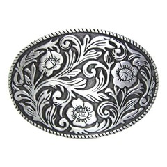MASOP VOGU Antique Engraved Flower Solid Metal Belt Buckle 9.9*7.9cm, Silver