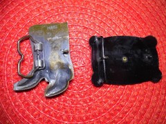 2 Vintage USA 1970s Brass COWBOY BOOTS belt buckle & Saddle WESTERN MBCI Rodeo
