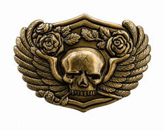 Vintage Silver Skull Belt Buckle With Wings And Roses Biker Gothic