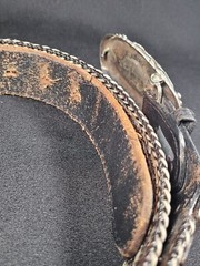 Braided Nylon And Leather Belt With Silver Turquoise Coral Belt Buckle 35097-11