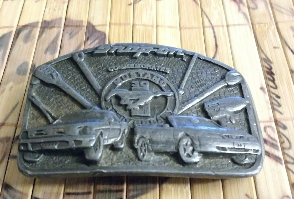 1990s Snap On Pewter Belt Buckle Commemorative 30 Year Ford Mustang SSX1820 USA