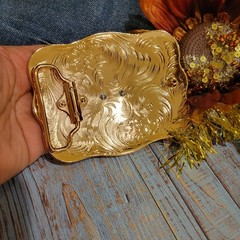 Rooster Cowboy Belt Buckle Western Hebilla Silver & Rosetone Rhinestone 4×3.5&Prime;