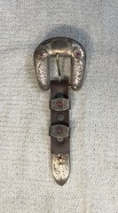 Vogt Sterling Silver 14K Gold Ruby Engraved Western Floral Belt Buckle 1.5 in
