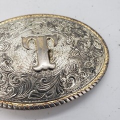 Aminco Heritage Collection T Initial Silver and Gold Plated Western Belt Buckle
