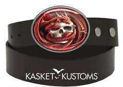 Dragon Skull Belt Buckle – Gothic Fantasy Handmade Silver Oval Buckle – 100