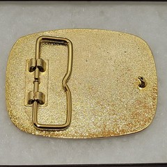 Vintage Headstock Belt Buckle TNN Red Enamel Gold Tone Retro Guitar Country 80s