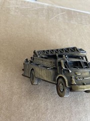 1978 Bergamot Brassworks Fire Truck Belt Buckle G-38 Made in USA 3&Prime; x 2-1/4&Prime;