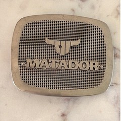 Vintage Matador Bull Logo Grid Silver Tone Western Belt Buckle Rectangular