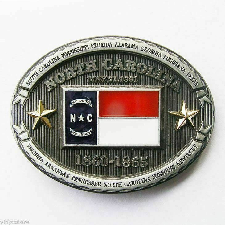 North Carolina NC State Flag Western Metal Belt Buckle