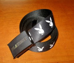 Playboy Bunny Belt w Buckle Bottle Opener Playboy Cloth Adjust Revisible Belt
