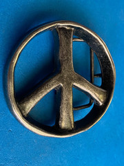 Vintage Crudely Made Peace Sign Hippy Love Belt Buckle