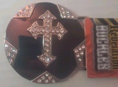 Revelation Hardware Chrome Bejeweled Cross Star Belt Buckle Christian 2.5&Prime; NEW!