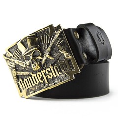 Brass belt buckle Banderstadt, Artistic sculptural fighting skull brass buckle