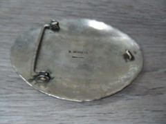 Vtg Stamped Artist R.Bennett Nickel Silver Three Gemstone Turquoise Belt Buckle
