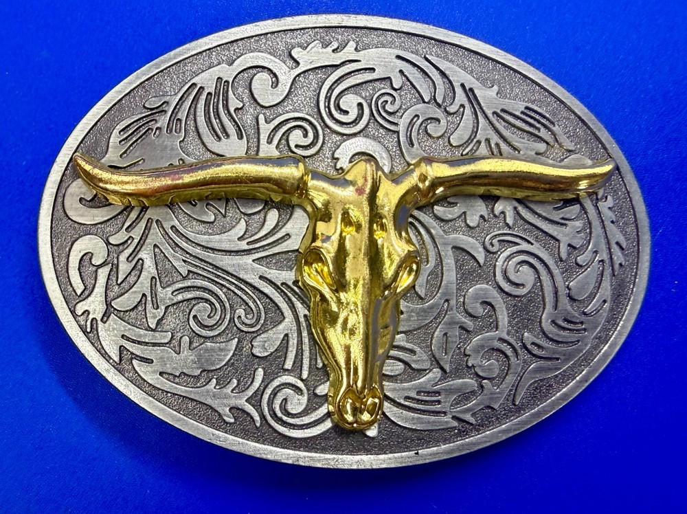 Longhorn Cow Bull Head Steer Skull Silver Gold Color Western Cowboy Belt Buckle