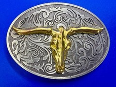 Longhorn Cow Bull Head Steer Skull Silver Gold Color Western Cowboy Belt Buckle
