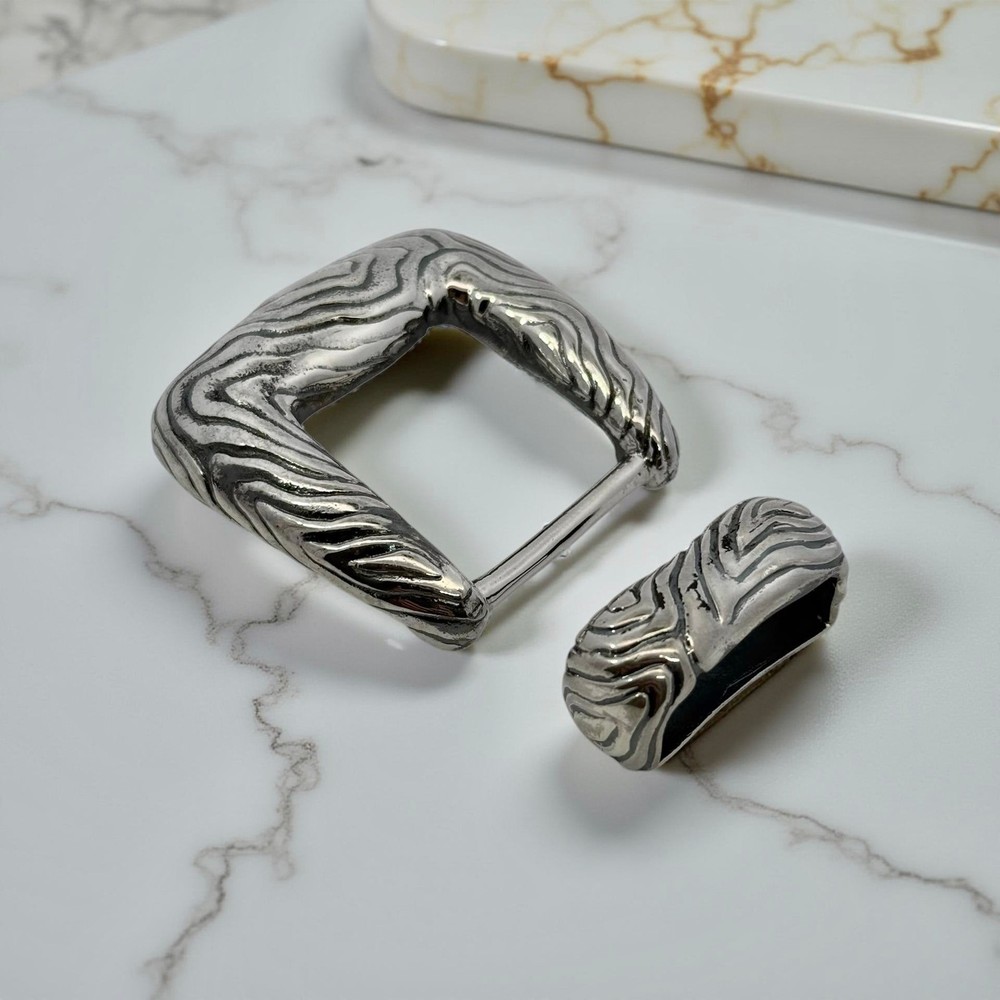 Tiffany & Co Ladies Wood Grain Fashion Belt Buckle Sterling Silver Estate TIF877
