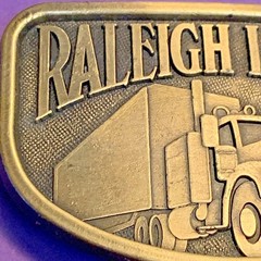 VINTAGE 1970s RALEIGH LIGHTS Metal Belt Buckle Tobacco Cigarette Ad SEMI TRUCK