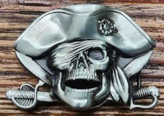 NEW PIRATE SKULL SWORD SILVER SEA THIEVES WESTERN HALLOWEEN 3-D BELT BUCKLE