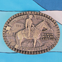 VTG 70s Will Rogers Centennial Collection Commemorative Brass Belt Buckle Horse