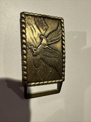 Vintage Brass Square Eagle Flying Mountain Belt Buckle 3&Prime;x2&Prime; Rope Boarder